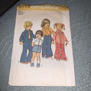 Vintage Simplicity 6779 BELL-BOTTOM PANTS SHORTS SHIRT Toddler Sz 1 20" Cut